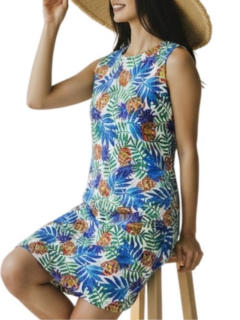 Tabitha Webb Pineapple Tropical Print Sleeveless Cotton Shift Dress Size 4